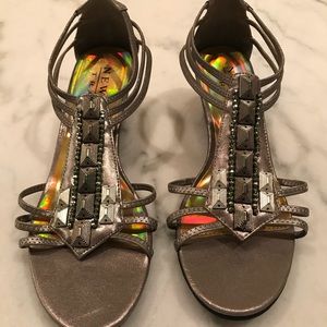 Small Strappy Pewter Wedge